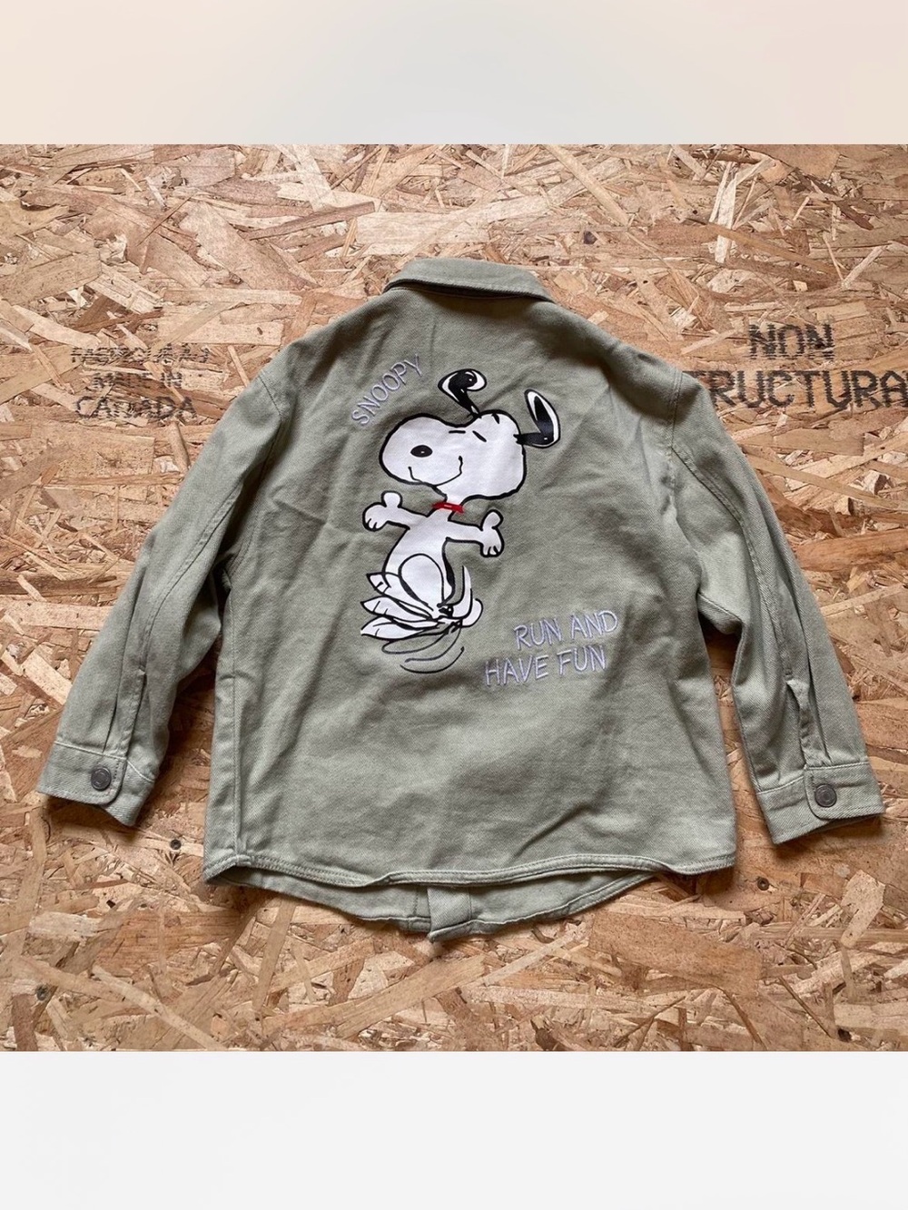 Zara Olive Green Kids Snoopy Jacket /shirt Size 4/5 boys